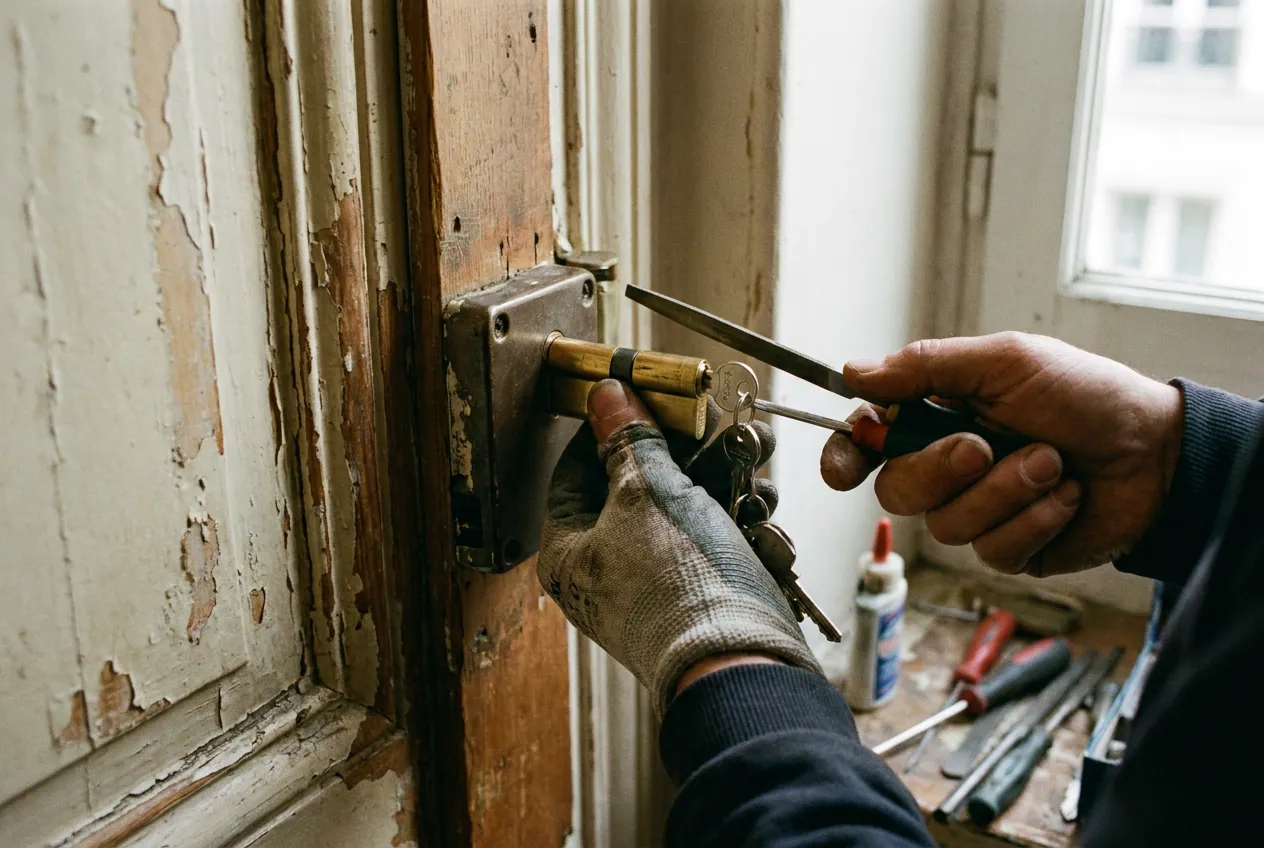 Cylindre de serrure certifié A2P sur une porte d'appartement du 17e arrondissement de Paris